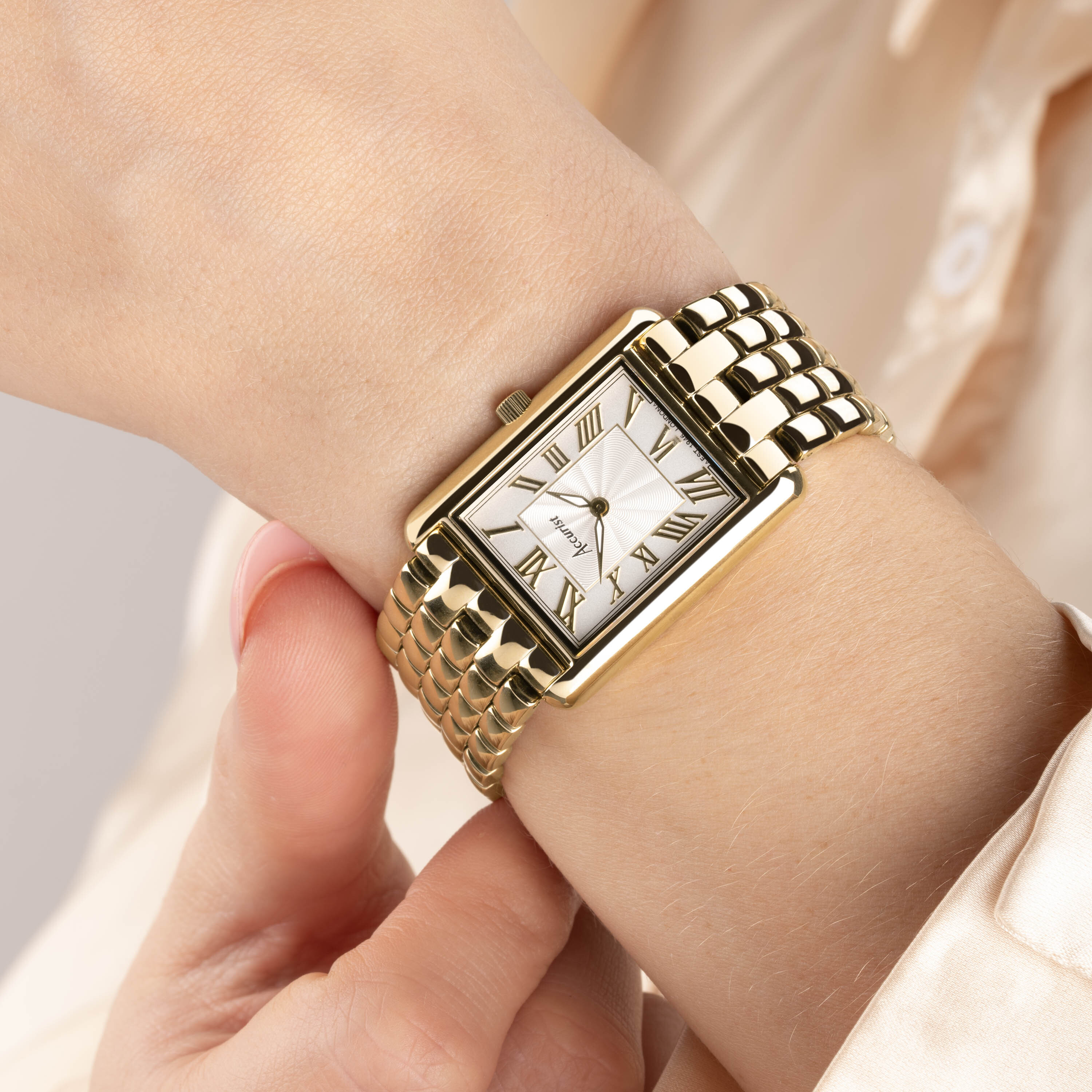 Agate Japan Gold-Tone Women\'s Bracelet Watch with Rectangular Dial The Beats and Pieces | A watch that wears more like jewelry  main image 4