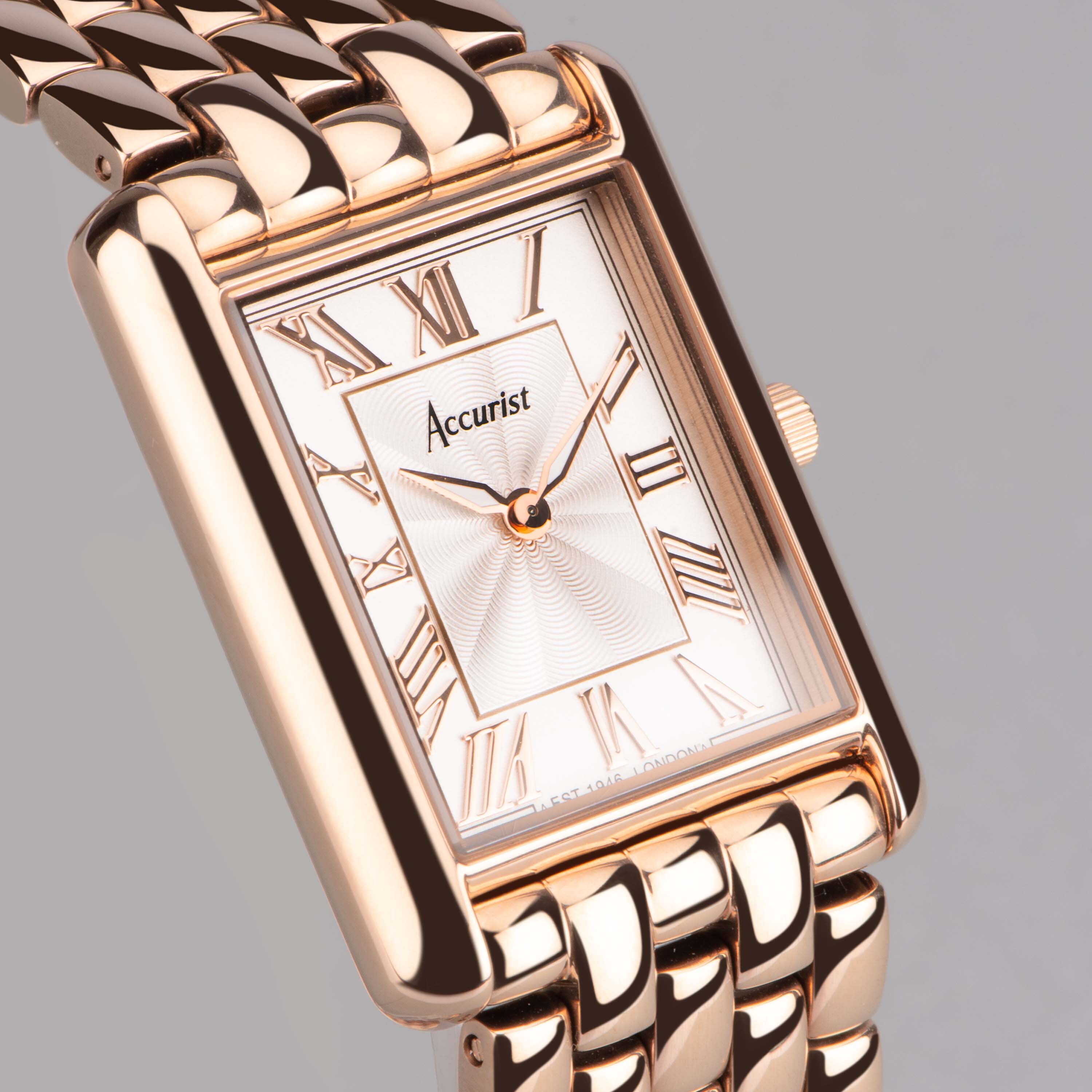 Rectangle Watch Rose Gold Case & Stainless Steel Bracelet White Dial 26mm