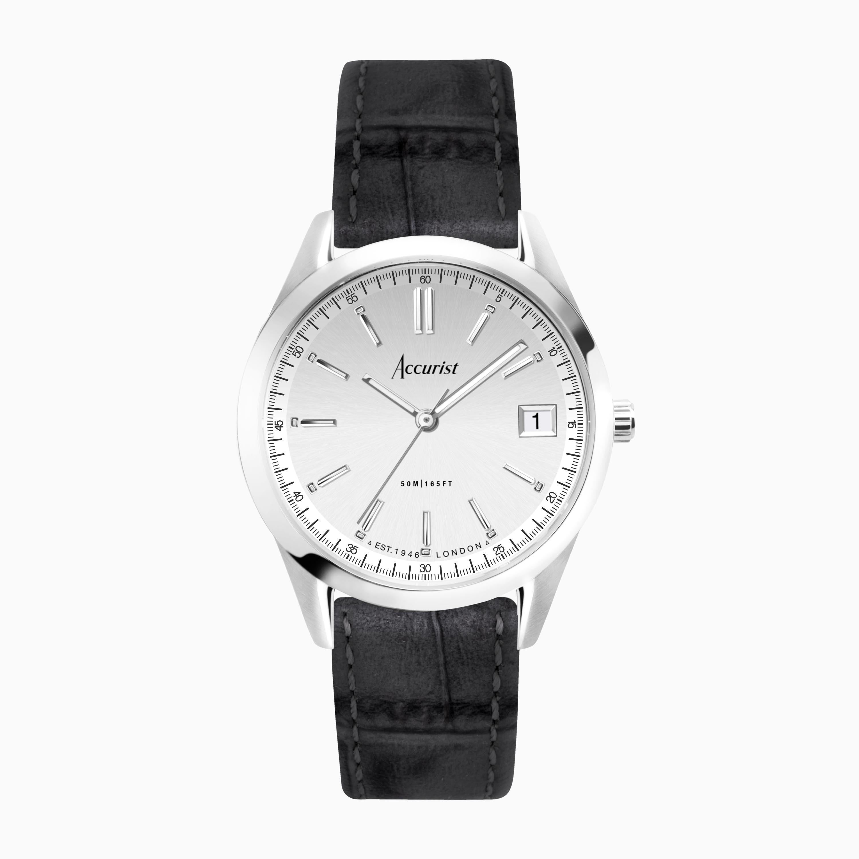 Everyday Watch Silver Case & Leather Strap Silver Dial 36mm