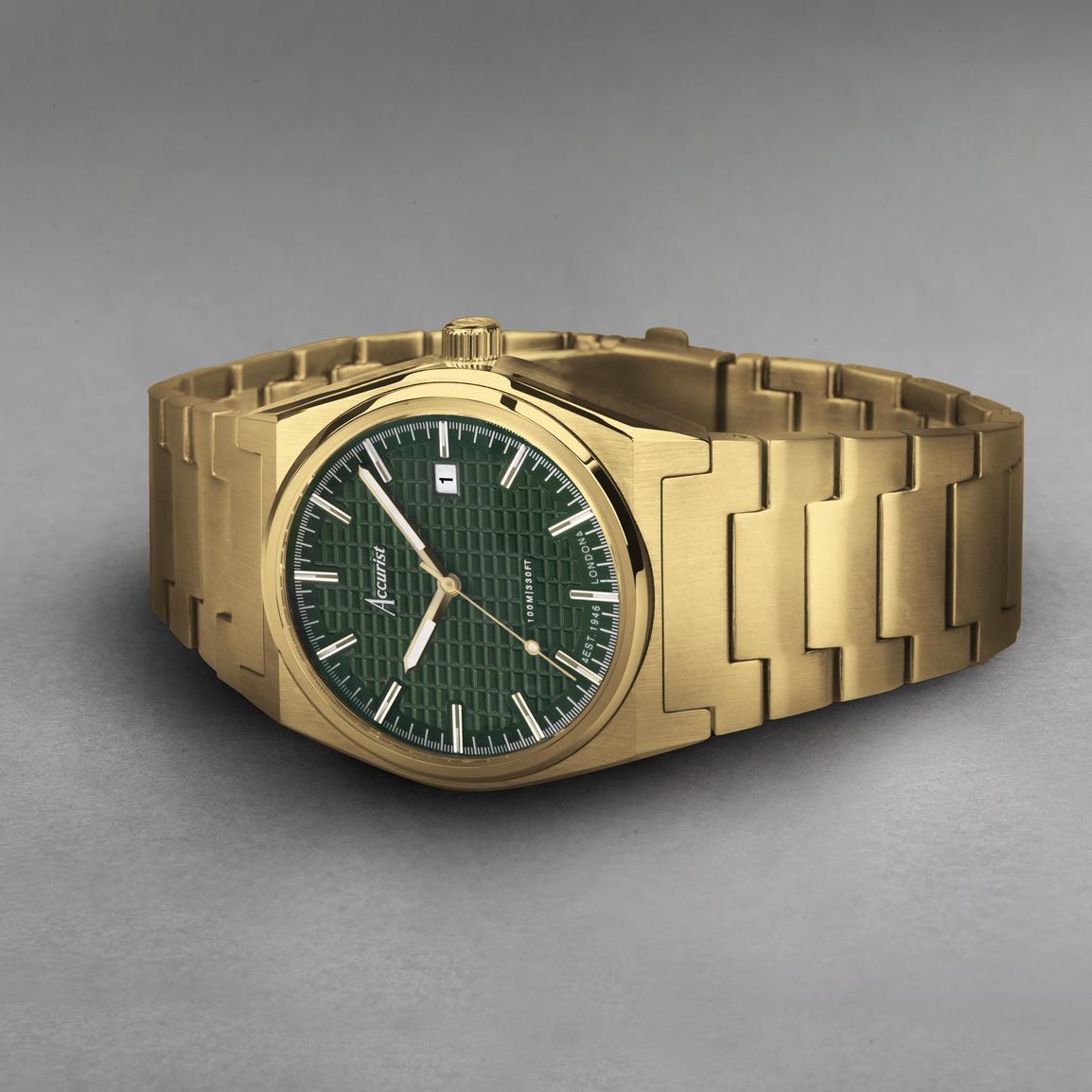 Montre Classique Homme Accurist London 7094 - Cadran Et Boîtier Or, Bracelet Cuir Marron - Occasion