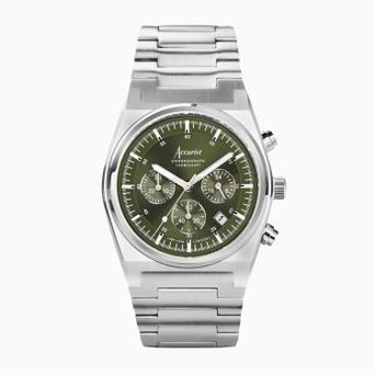 Accurist Origin Men's Chronograph Watch | Silver Case & Stainless Steel Bracelet with Moss Green Dial | 41mm