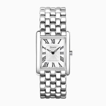 Accurist Rectangle Ladies Watch | Silver Case & Stainless Steel Bracelet with White Dial | 26mm