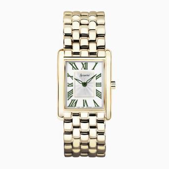 Accurist Rectangle Ladies Watch | Gold Case & Stainless Steel Bracelet with White Dial | 26mm