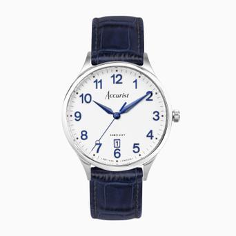 Accurist Classic Men's Watch | Silver Case & Blue Leather Strap with White Dial | 37mm
