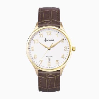 Accurist Classic Men's Watch | Gold Case & Brown Leather Strap with White Dial | 37mm