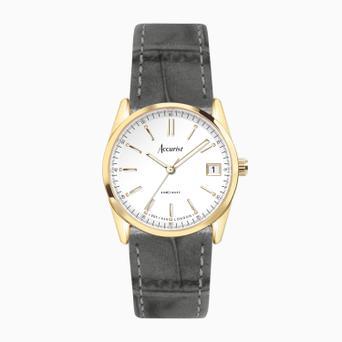 Accurist Everyday Ladies Watch | Gold Case & Grey Leather Strap with White Dial | 30mm