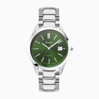 Accurist Everyday Unisex Watch | Silver Case & Stainless Steel Bracelet With Forest Green Dial | 36mm