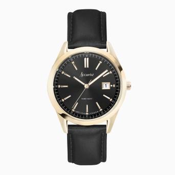 Accurist Everyday Men's Watch | Gold Case & Black Leather Strap with Black Dial | 40mm