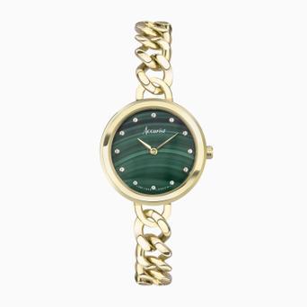 Accurist Jewellery Ladies Watch | Gold Case & Stainless Steel Bracelet with Green Malachite Dial | 28mm