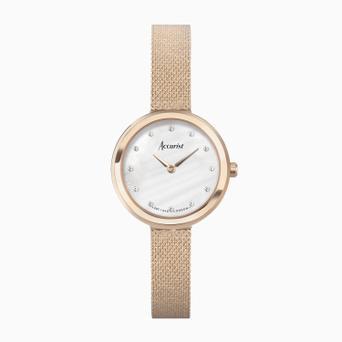 Accurist Jewellery Ladies Watch | Rose Gold Case & Stainless Steel Mesh Bracelet with Mother of Pearl Dial | 28mm