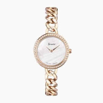 Accurist Jewellery Ladies Watch | Rose Gold Case & Stainless Steel Bracelet with White Dial | 28mm