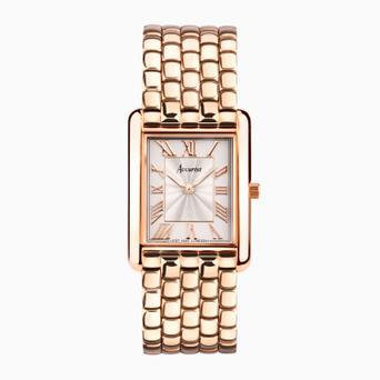 Accurist Rectangle Ladies Watch | Rose Gold Case & Stainless Steel Bracelet with White Dial | 26mm