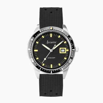 Accurist Dive Men's Watch | Silver Case & Black Rubber Strap with Black Dial | 42mm