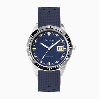 Accurist Dive Men's Watch | Silver Case & Blue Rubber Strap with Windermere Blue Dial | 42mm