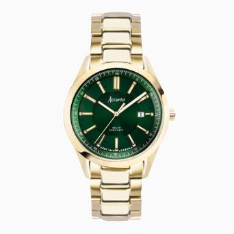 Accurist Everyday Solar Men’s Watch | Gold Stainless Steel Case & Bracelet with Green Dial | 40mm