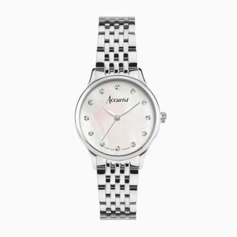 Accurist Dress Diamond Ladies Watch | Silver Stainless Steel Case & Bracelet with White Mother of Pearl Dial | 28mm