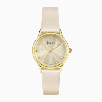 Accurist Dress Diamond Ladies Watch | Gold Stainless Steel Case & Cream Leather Strap with Champagne Dial | 28mm