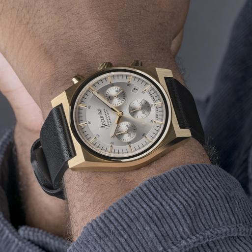 Accurist men's black leather strap watch top