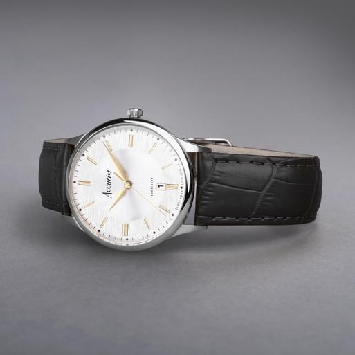 Accurist men's black best sale leather strap watch