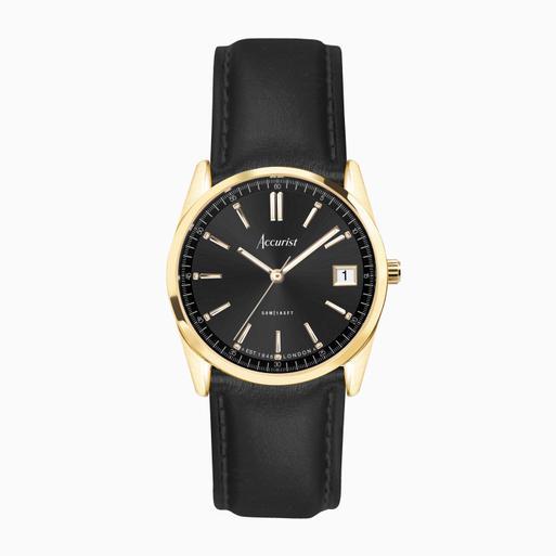 Gold face black strap watch online