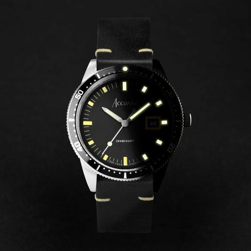 Accurist men's black leather strap watch outlet